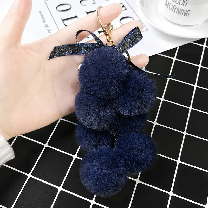 

New Trendy Fruit Pom Pom Ball Key Chain Faux Rabbit Fur Pompom Grape Keychain Women Bag Pendant Charms Key Ring Jewelry Gifts