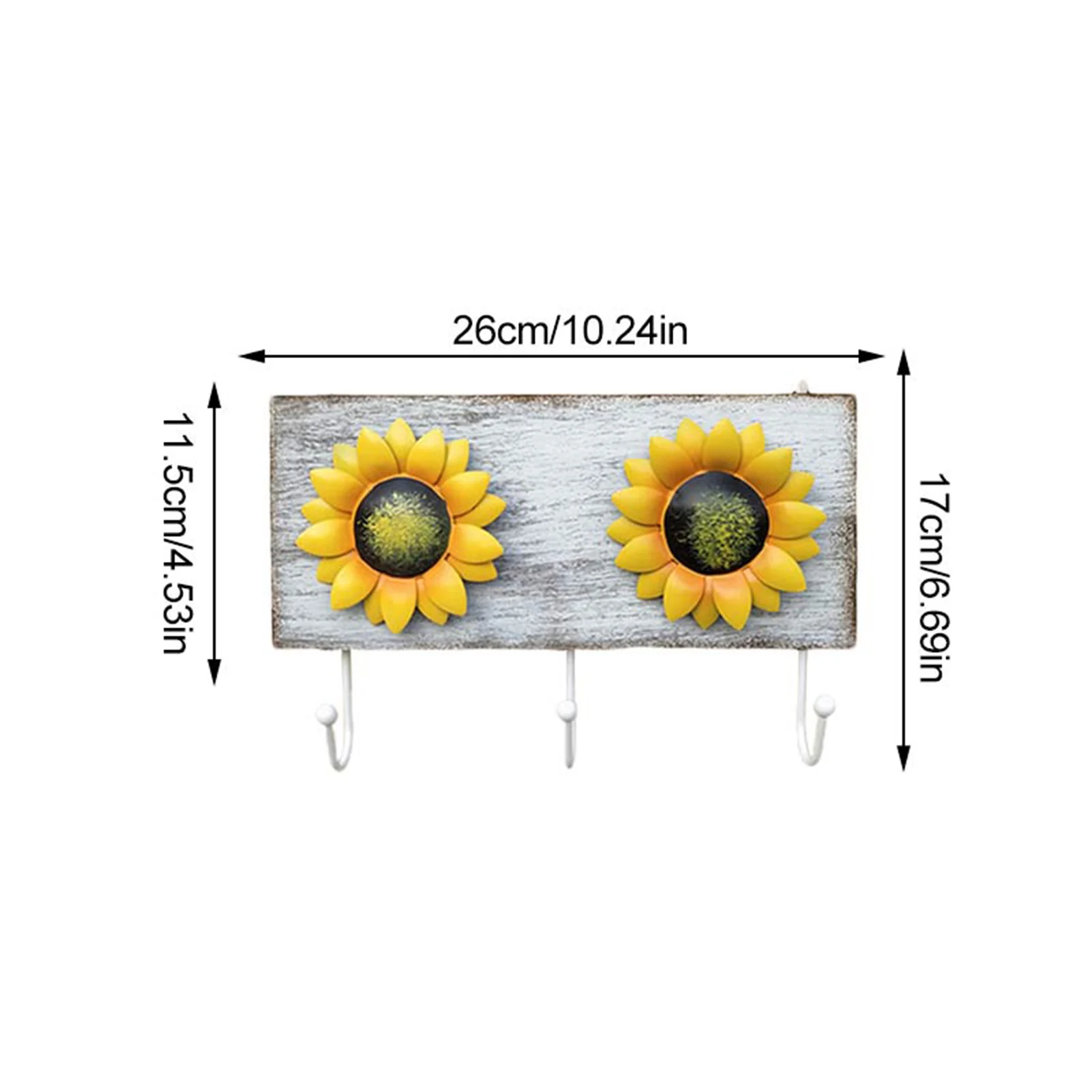 

Sunflower Key Holder Pastoral Design Wood Appearance MVC Made Cabinet Medal Hat Hanger Rack with 3 Hooks Home Decoration