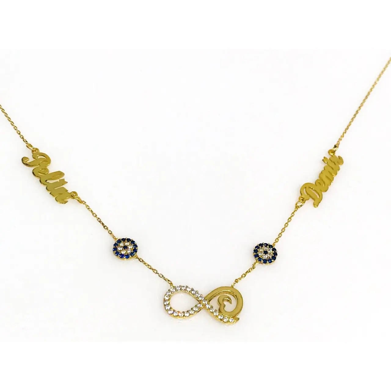 Two Name Infinity Heart Evil Eye Gold Color Silver Is Necklace