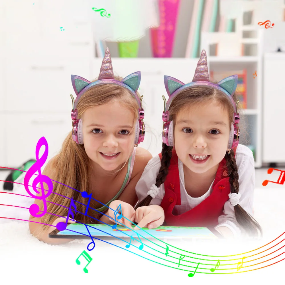 Funny Kids Headset Colorful Diamond Unicorn Headphones Music Stereo Wired Earphones With Gifts Box Christmas Brithday Gifts