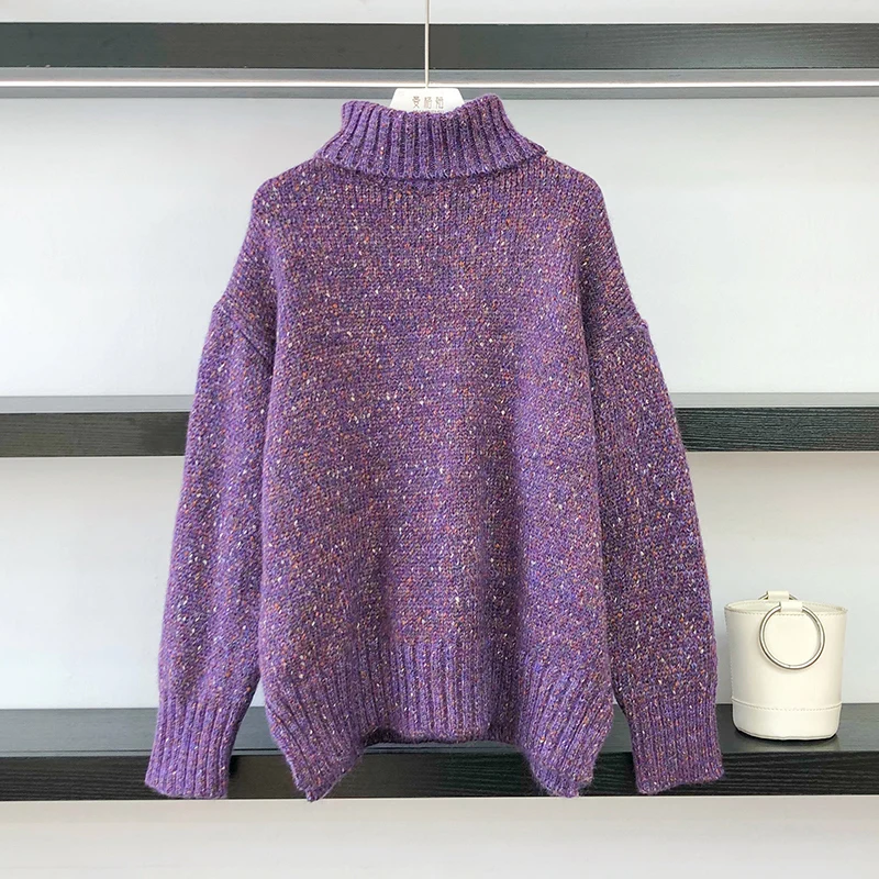 

High Collar Sweater Women's Autumn And Winter New Style Versatile Loose Lazy Style Thickened Knitted Top