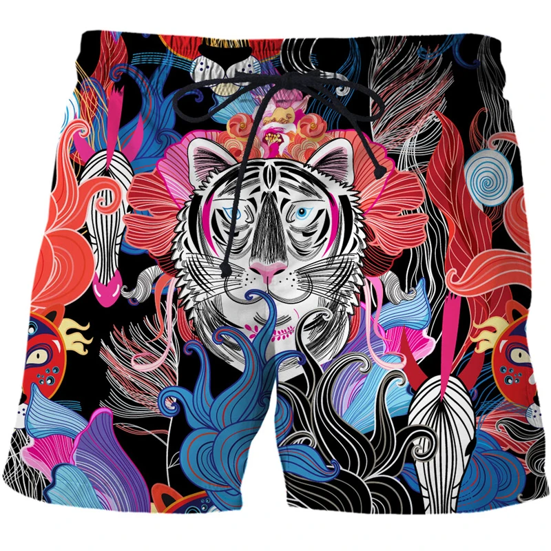 New Summer Men Beach Shorts Abstract pattern Men's Trunks 3D cartoon tiger Fashion Street Funny Casual Male Swimming Short Pants