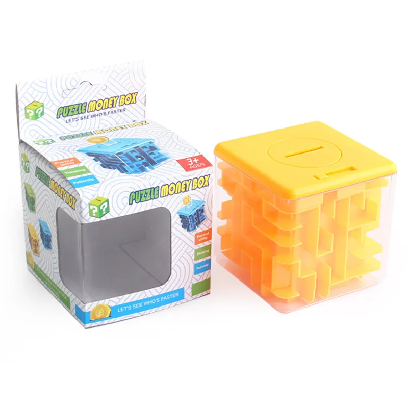 yellow 3D куб головоломка деньги Лабиринт банк экономия монет Коллекция Чехол Коробка забавная игра в мозги дети Интеллектуальный улучшить для подарка - Цвет: yellow