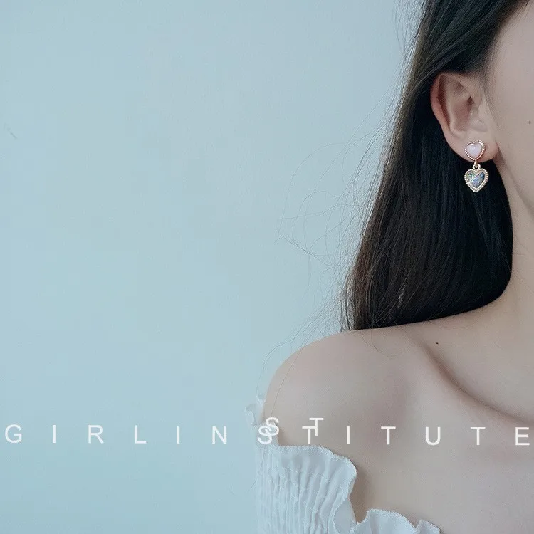 Fashion Cute Simple Chic Ins Pink Heart Crystal Earring Hot For Woman |