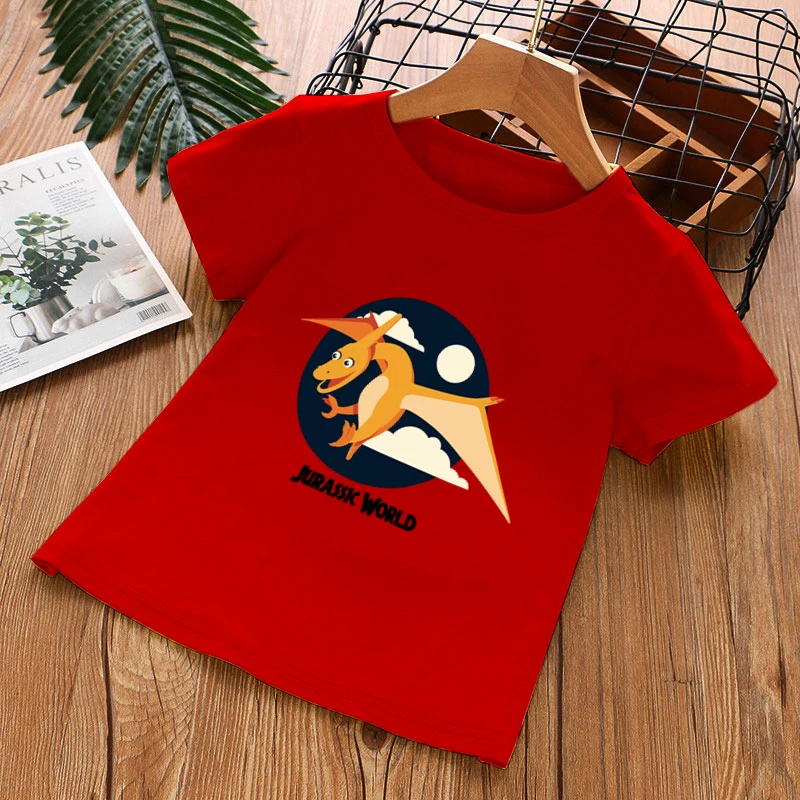 

Boys Girls Cartoon T-shirts Kids Dinosaur Pattern Print Shirt Babys Children Summer Short Sleeve Tops Clothing for Child 4-14T