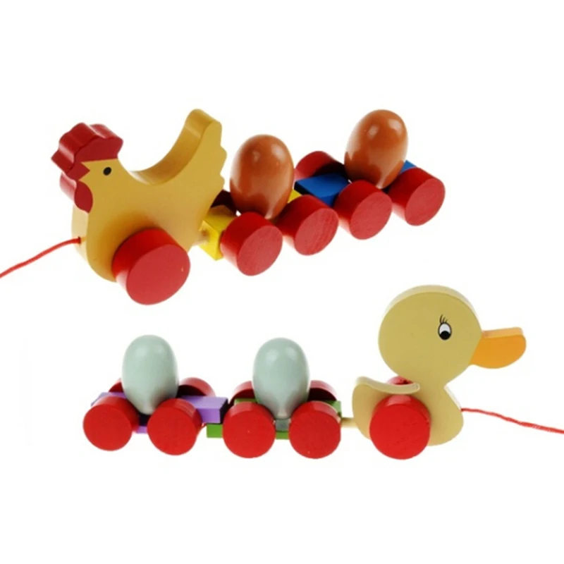 

Fun Wooden Drag The Egg Car Cute Creative Children Chick Duckling Dragging Carts Baby Education Toy Random Color