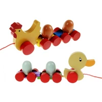 fun wooden drag the egg car cute creative children chick duckling dragging carts baby education toy random color