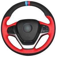 non slip durable red natural leather black suede car steering wheel cover for bmw f15 x5 2014 2017 f16 x6 2015 2017