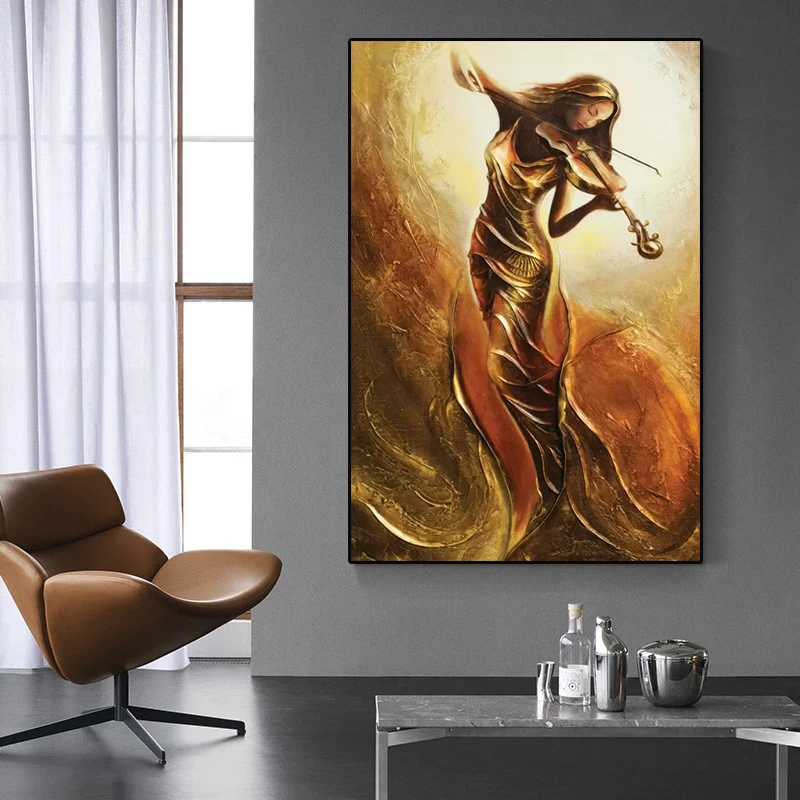 

Woman Playing The Violin Abstract Posters and Prints Frameless Graffiti Canvas Paintings Modern Living Room Home Decor Wall Art