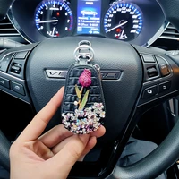 universal car key bag cover with flower rhinestone biling leather auto key case holder storage for bmw lada car accessories