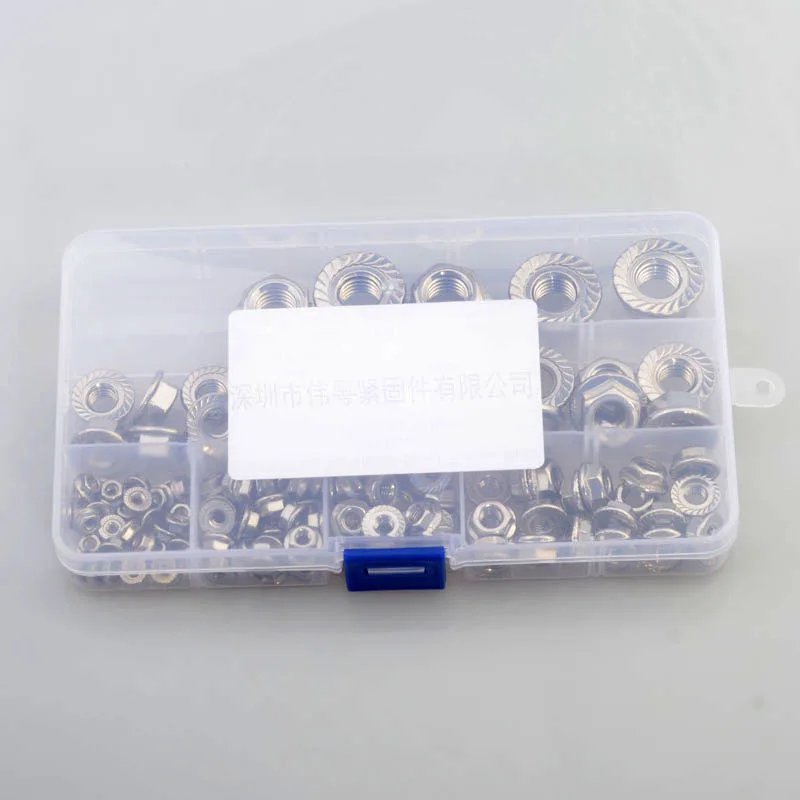 

125pcs M3 / 4/5/6/8/10/12 DIN6923 stainless steel 304 hexagon flange nut combination set