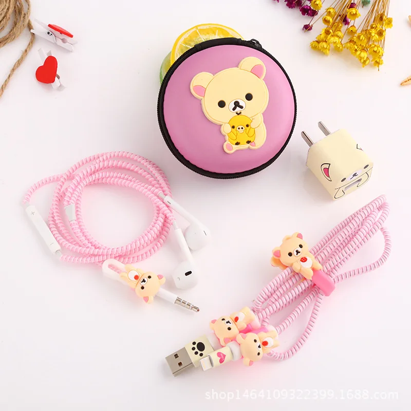 Красивый милый мультяшный защитный набор для USB кабеля наушников с наклейками
