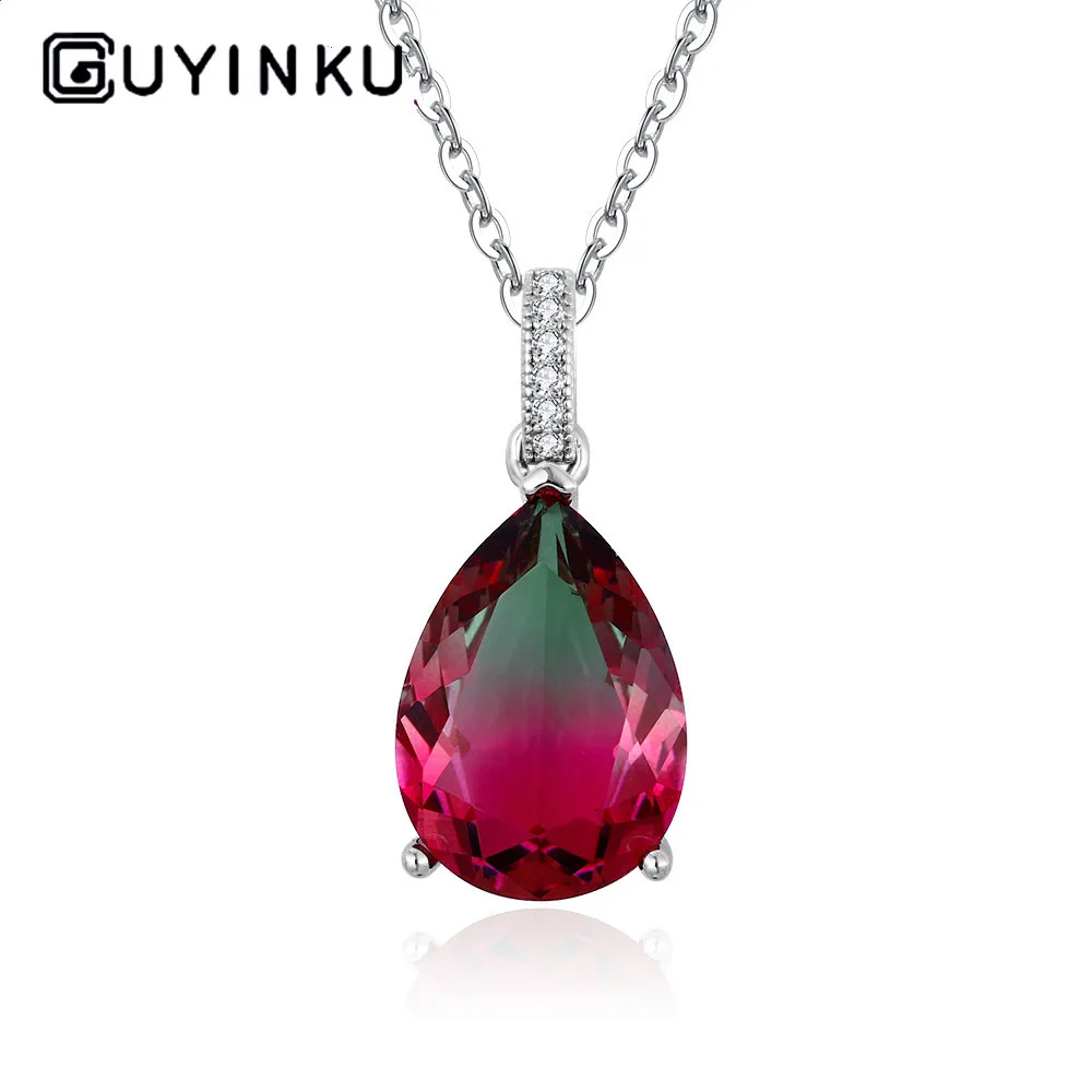 Серебряное ожерелье с подвеской в форме груши 13*18 цветов турмалин циркон