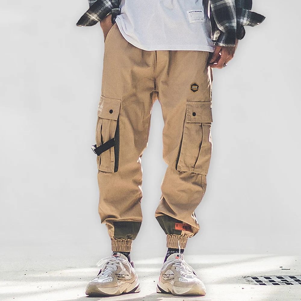 Брюки карго мужские с несколькими карманами эластичные джоггеры боковыми
