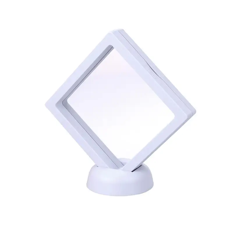 

3D Floating Frame Shadow Box Display Case Coin Box Jewelry Display Show Case with Round Base 9x9cm Storage Holders Racks (White)