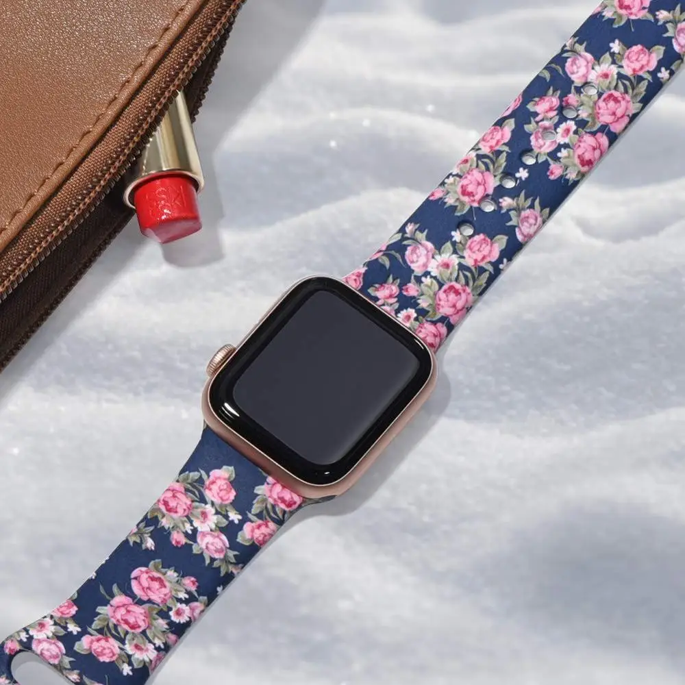 Ремешок с принтом для Apple watch 4 5 band 44 мм 40 мм iWatch 42 мм 38 мм силиконовый спортивный браслет ремешок Apple watch 4 3 2 1 Series 38