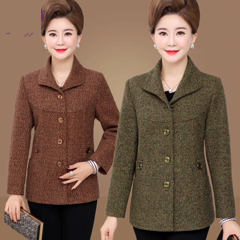 Одежда для среднего возраста шерстяное пальто короткие женские на весну и осень