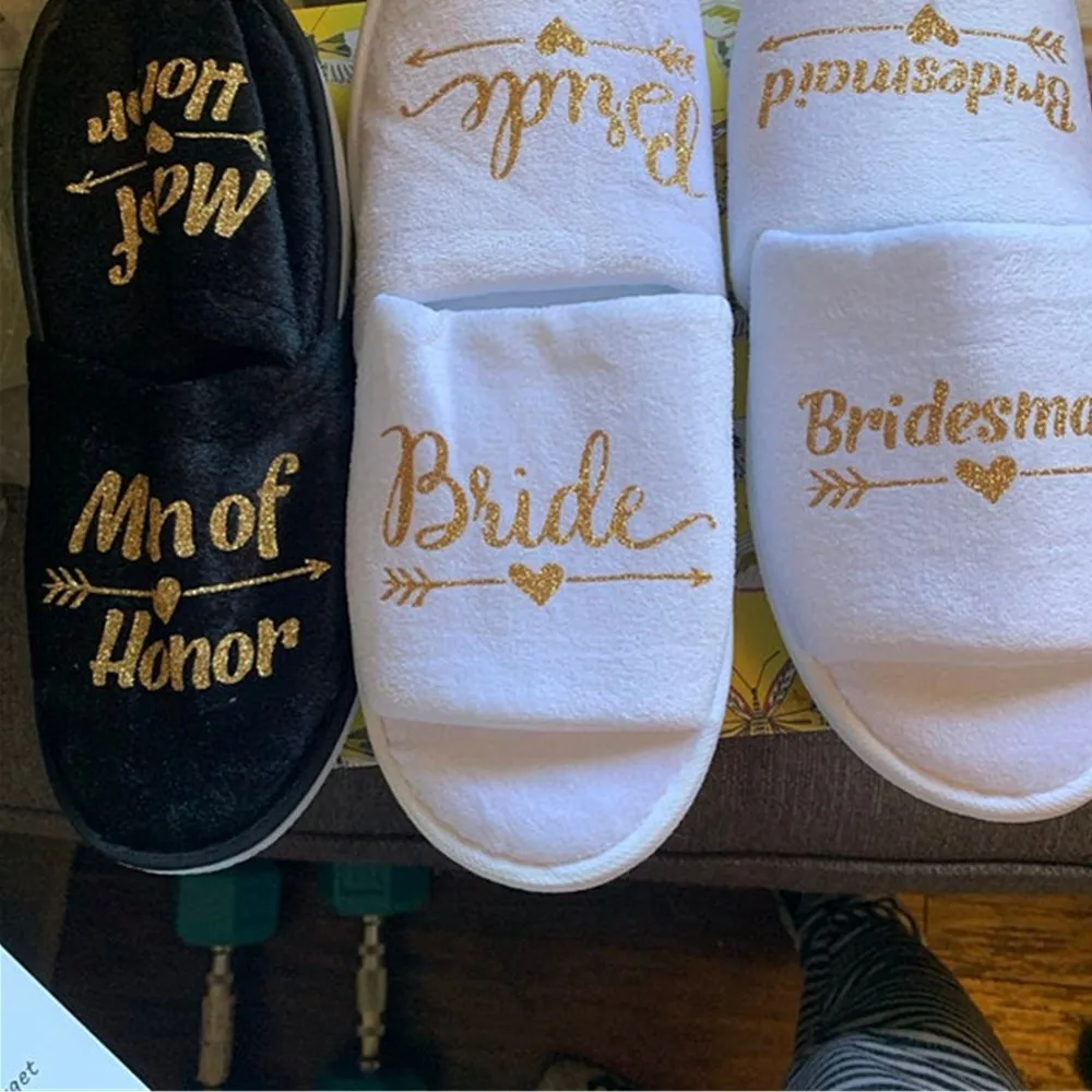 

2 Pairs Custom Groom and Bride Open Toe Slippers, Spa Slippers, Bridal shower Gift- Bachelorette Party Gift- Father's Day Gift