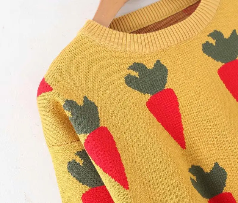 

2020 Women Knit Sweaters and Pullover Carrots O-neck Autumn Winter Sweaters