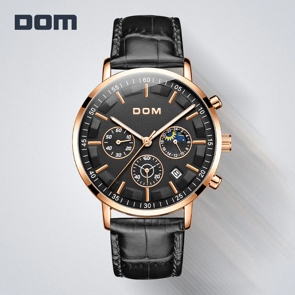 DOM Роскошные Брендовые мужские спортивные часы хронограф модные повседневные