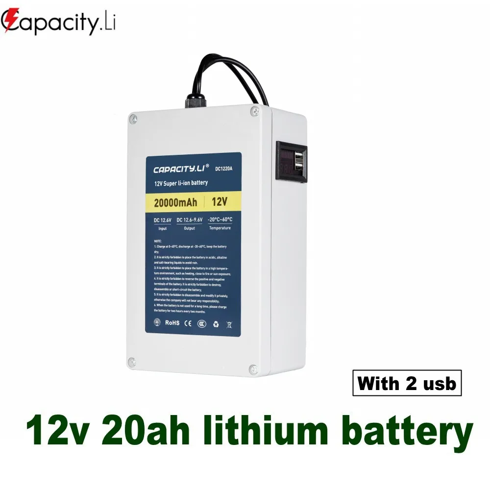 Ёмкость. Li ion аккумулятор 12V литиевая батарея перезаряжаемый портативный