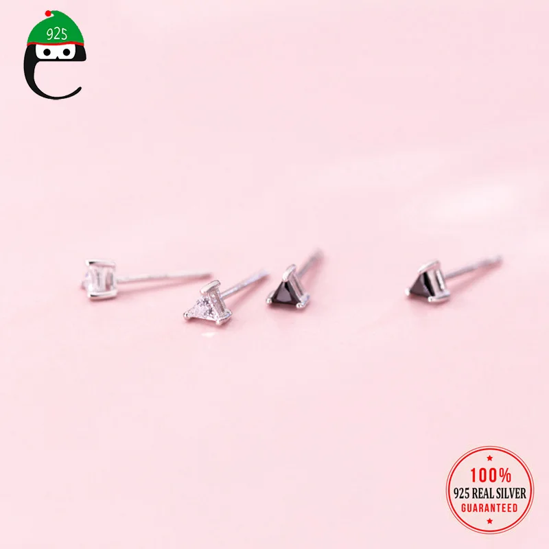 ElfoPlataSi треугольные черные и белые серьги-гвоздики с фианитами для девочек подруг