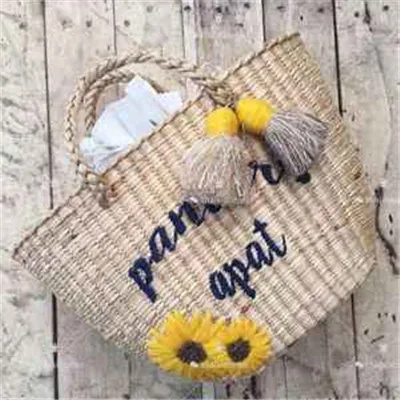 Соломенная плетеная пляжная женская сумка с вышивкой сумки через плечо Женская