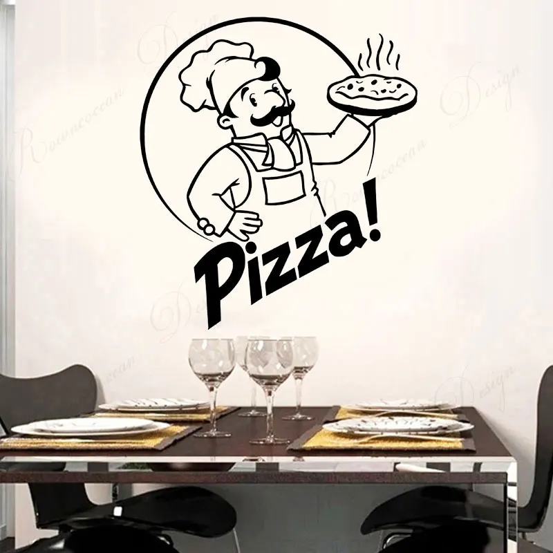 

Pizza Chef Pizzeria Store Italian Food Tasty Wall Sticker Vinyl Interior Kitchen Decor Decals Removable Wallpaper Murals 4411