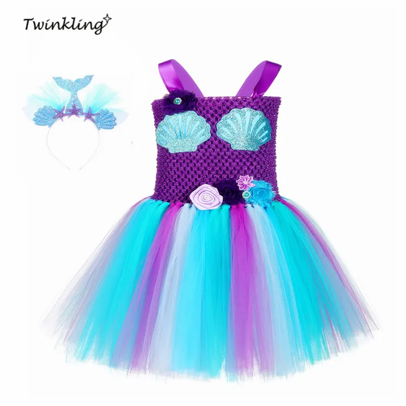 Милое Свадебное платье русалки для девочек рождественское с рисунком ракушек