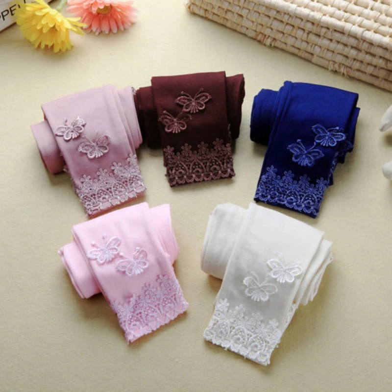 Высококачественные эластичные детские кружевные штаны с бабочками теплые брюки