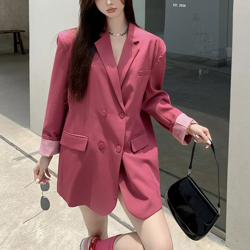 

Korean Suit Blazer Women Outerwear Loose Casual Colorful Blazer Jacket for Women Office Lady Double Breasted Streetwear Coats