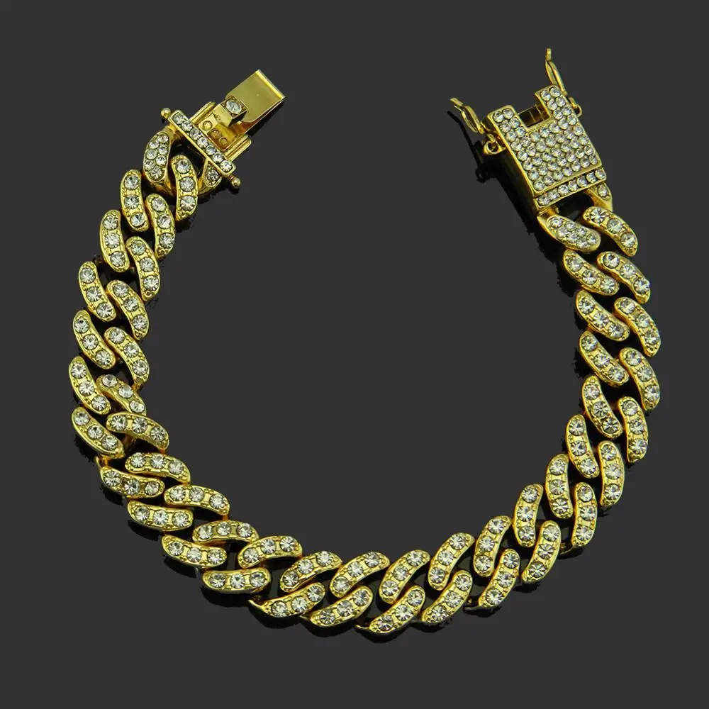 

Men/Women Hip Hop Iced Out Bling Bracelet Pave setting rhinestone 13mm Cuban bracelets Hiphop jewelry fashion gifts