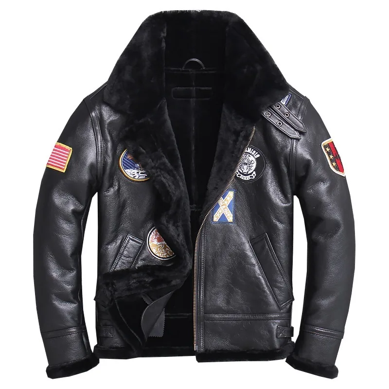 

New Factory 2021 Men Shearling Genuine Leather Sheepskin Jacket Fashion Multi-labeling Casual Wool Liner Winter Russia Coats