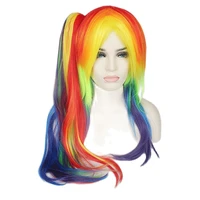 65cm my little pony rainbow straight cosplay wig synthetic multi color women fake hair wigs with long ponytail for christmas