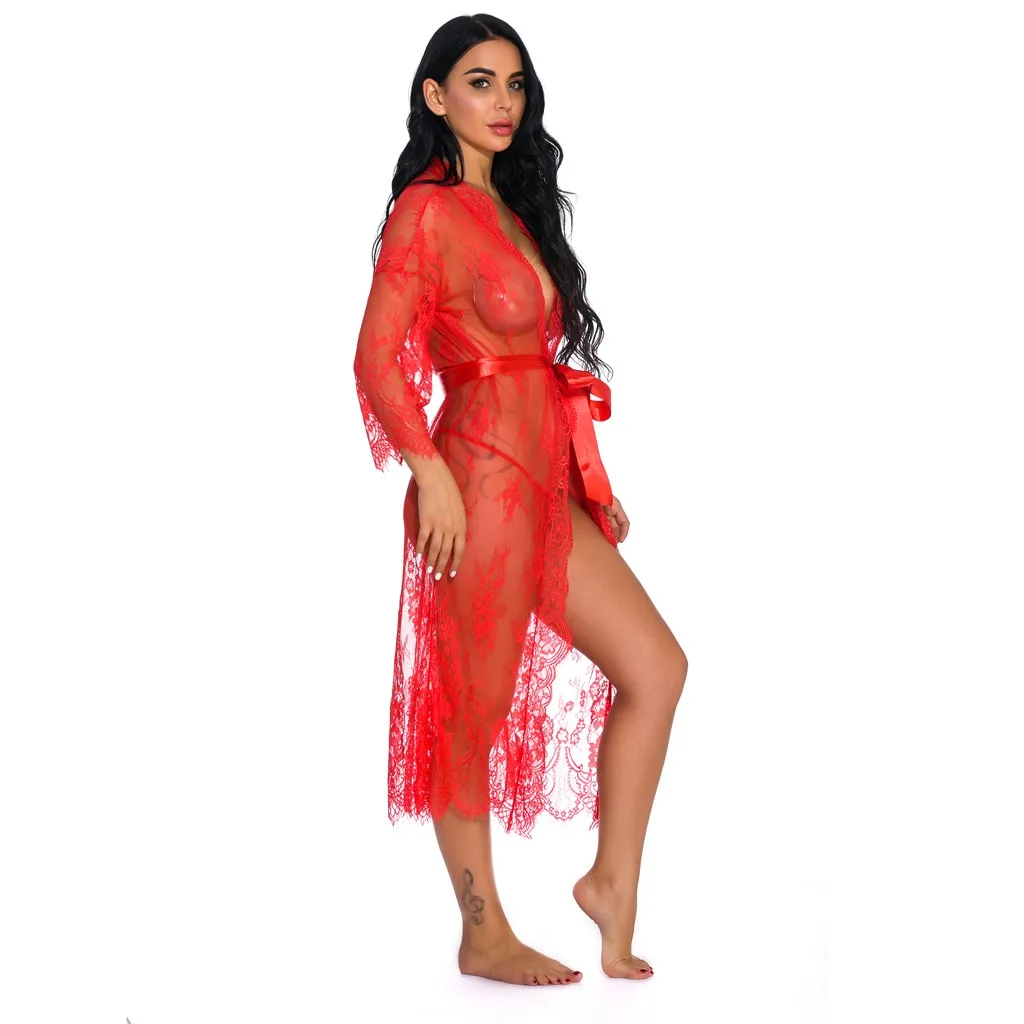 Новое Женское нижнее белье сексуальное длинное кружевное платье прозрачное