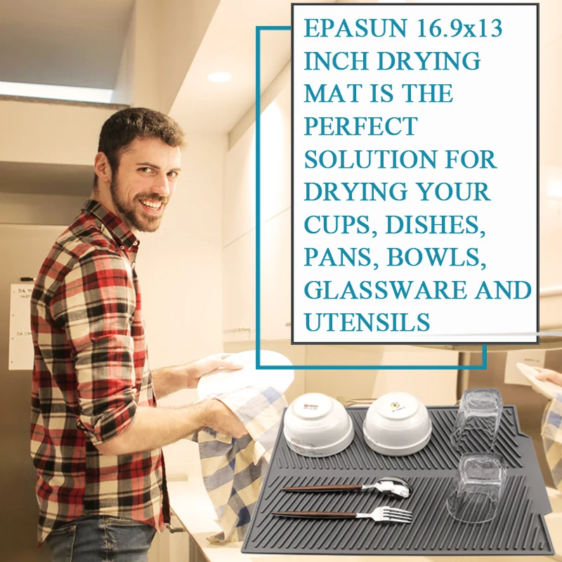 Большой коврик для сушки посуды EPASUN термостойкий силиконовый премиум класса