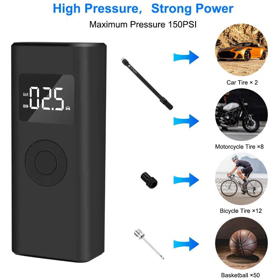 Comprar Bomba De Neumáticos De Potencia Inalámbrica, Inflador De Compresor De Aire Portátil De Inflado Rápido Para Bicicleta, Pantalla LED De Poco Ruido, Monitor De Presión