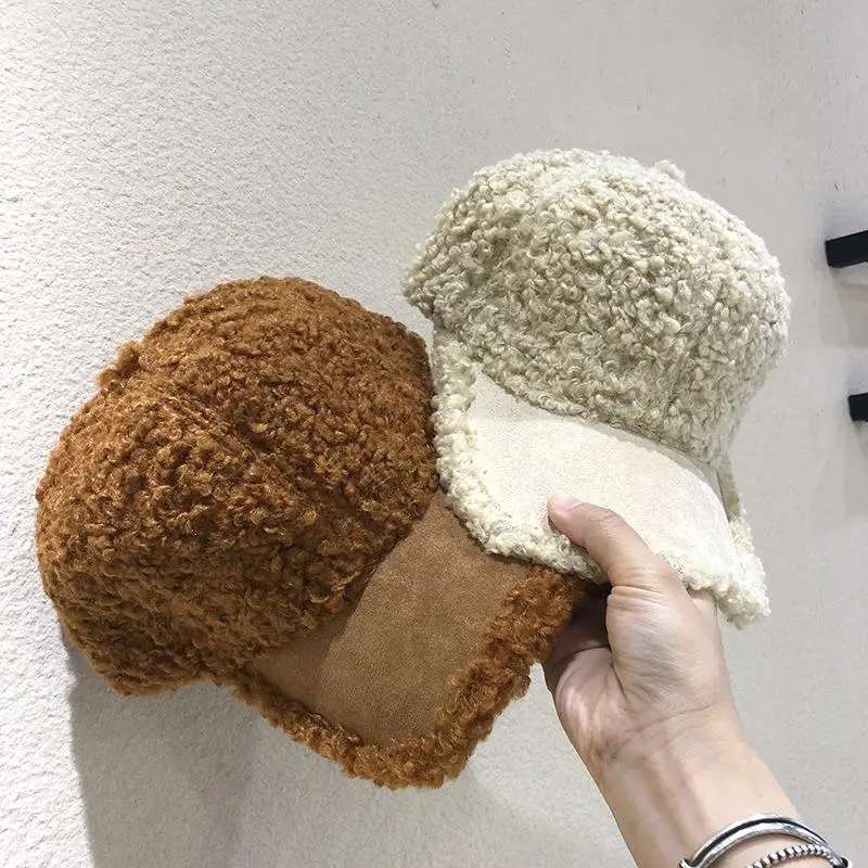 Бейсболка женская с овечьими шерстью модная кепка кудрявыми волосами черная