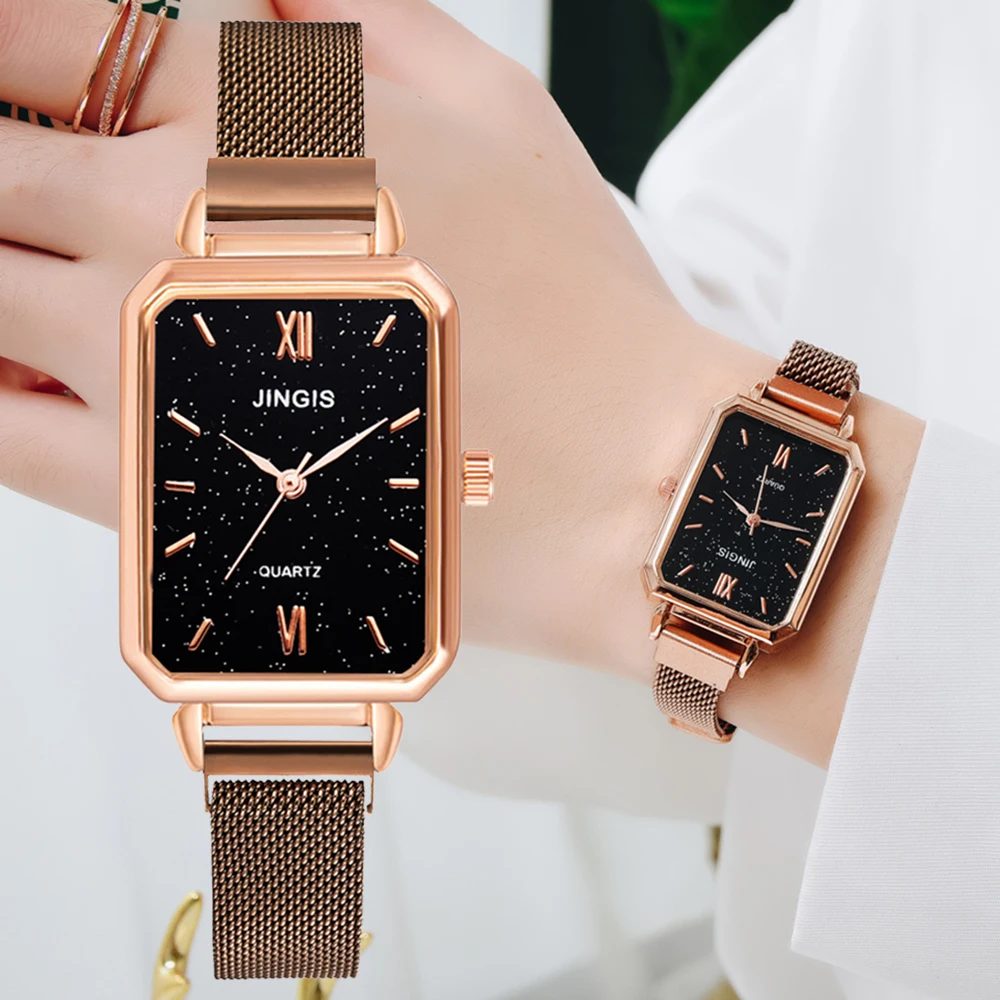 

Watch For Women Magnetic Starry Sky Clock Luxury Women Watches Fashion Rectangular Dial Female Quartz Wristwatches Reloj Mujer