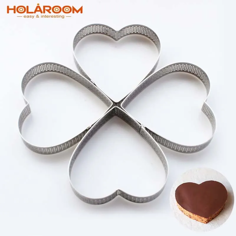 

4pcs/Set Heart Shaped Cake Making Molds Breathable Dessert Fruit Pie Ring With Hole DIY Mousse Cake Pizza Pastry Tart Circle
