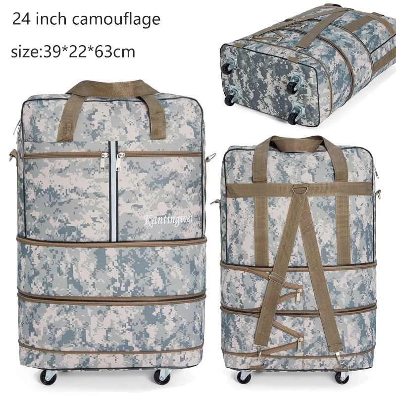 24 inch camouflage Складной чехол на колесиках 158, авиационная сумка с колесиком, дорожная сумка, большая вместительность, ткань Оксфорд, для путешествий за границу, сумка для багажа - Цвет: 24 inch camouflage
