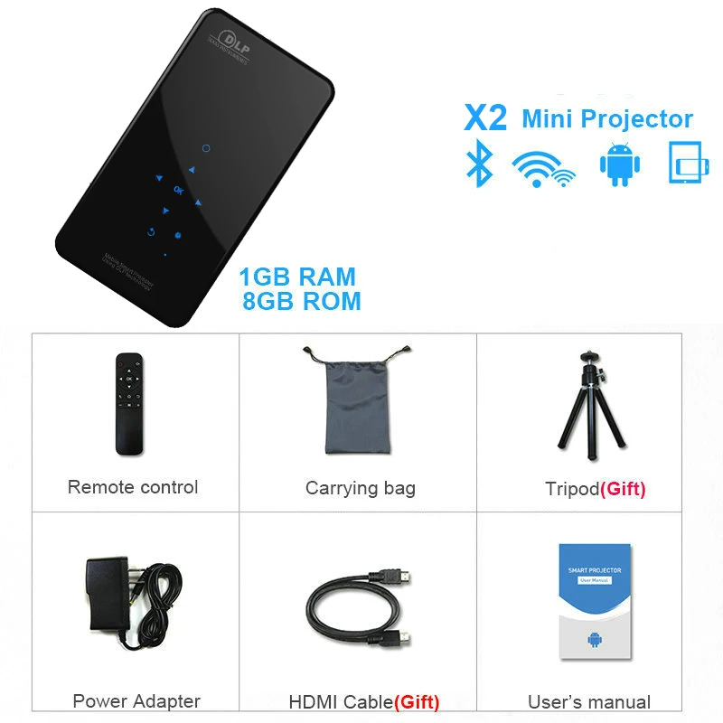 1G 8G Vivicine X2 светодиодный мини-проектор, Android 7,1, батарея 4200 мАч, умный HDMI USB PC игровой портативный беспроводной мобильный проектор - Цвет: 1G 8G