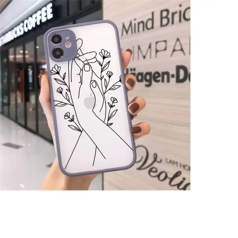 

Love yourself Flower Abstract Art Line Phone Cases matte transparent For iphone 7 8 11 12 plus mini x xs xr pro max cover