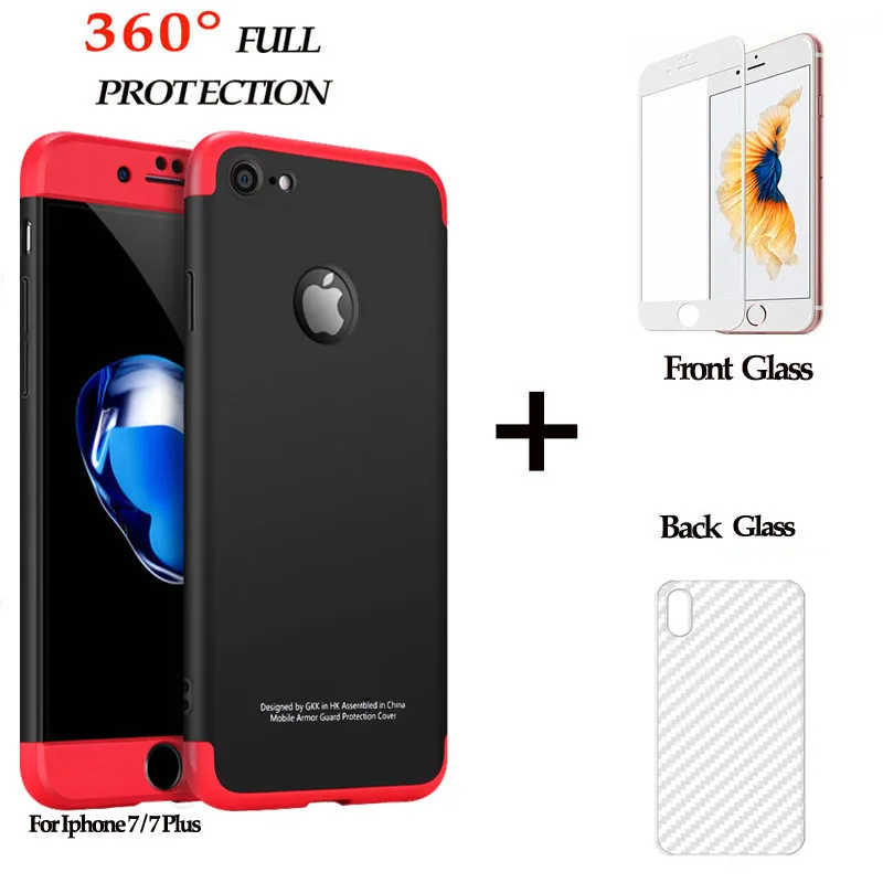 360 Защитный Передний + задний стекло чехол iphone 7 7plus жесткий армированный plus case phone
