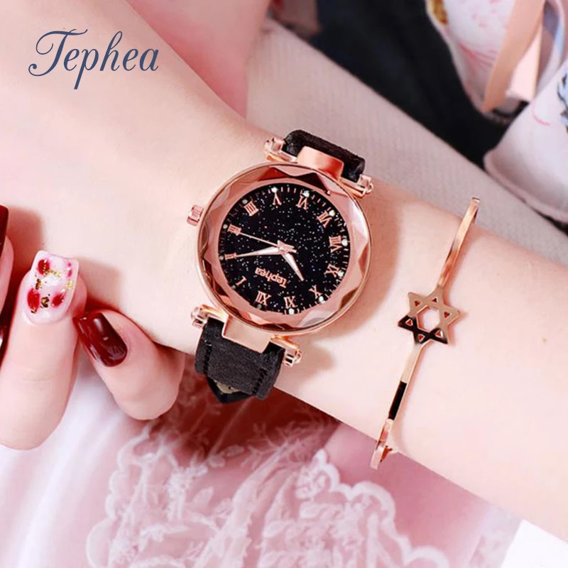 Tephea женские часы Звездное небо Роскошные повседневные с кожаным ремешком