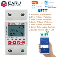 2p 63a tuya app wifi smart circuit earth leakage over under voltage protector relay device switch breaker energy power kwh meter