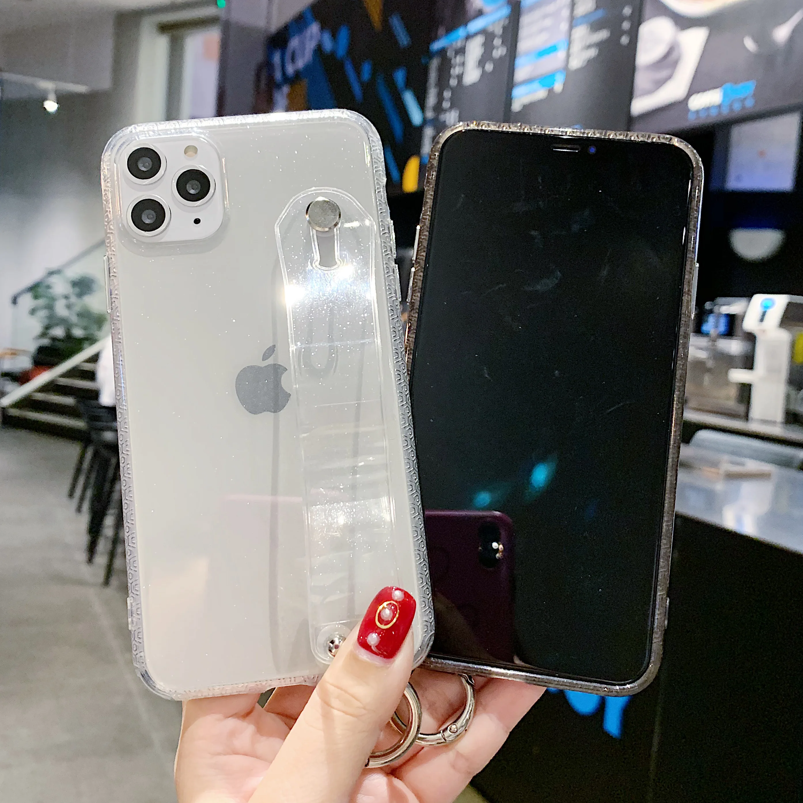 Блестящий держатель для пудры чехол телефона iPhone 11 X XR XS Max 6 6S 7 8 Plus прозрачный