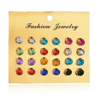 geometric colorful crystal zircon stud earrings set for women wedding bride jewelry rhinestones piercing earrings set brincos