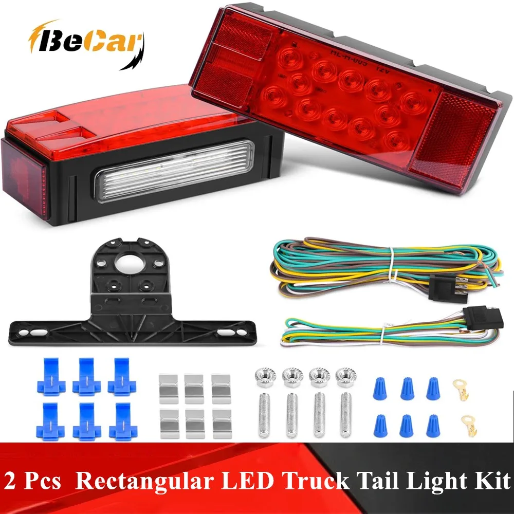 

2 Pcs Red IP67 Rectangular LED Tail Light Kit For RV Pickup Trucks Marine Boats Kit Car Stop Tail Turn Signal Side Marker Light