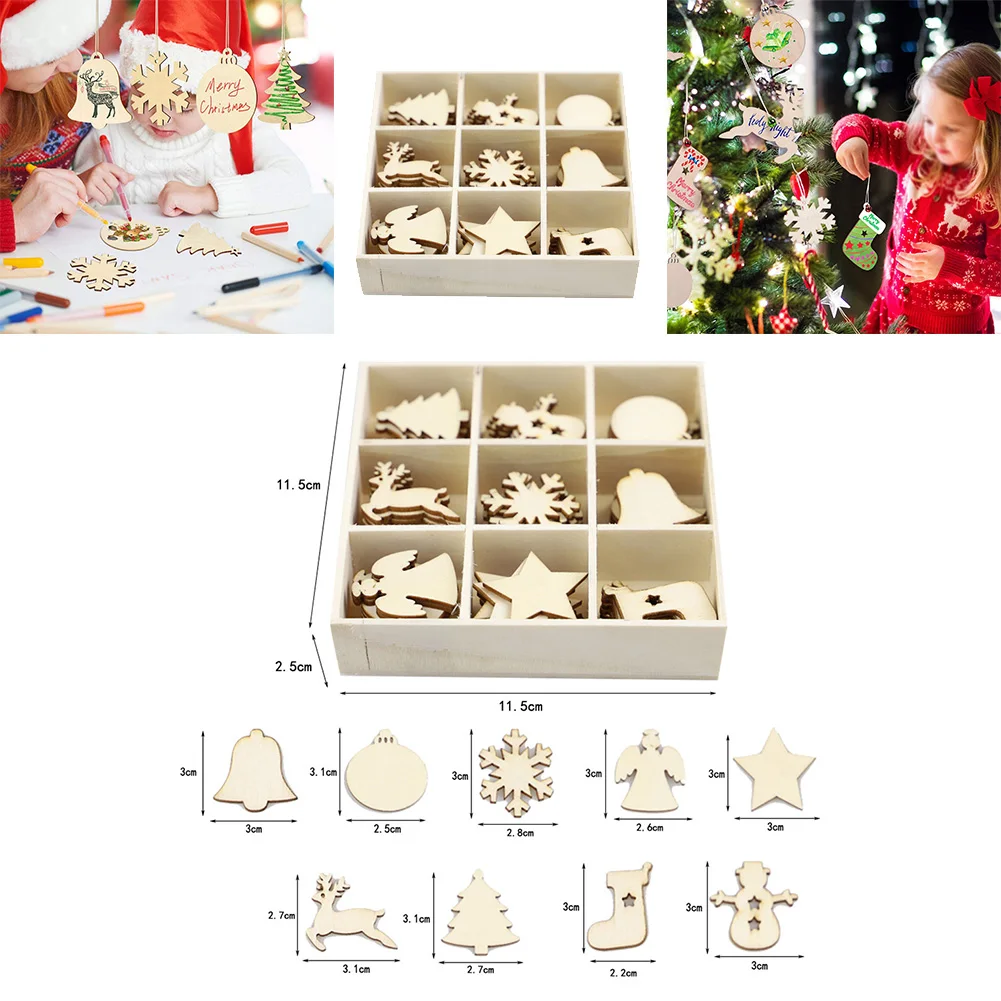 72pcs деревянные рождественские ломтики елочные украшения Висячие снежинки пустой